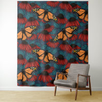 Papillon monarque sur des fleurs rouges