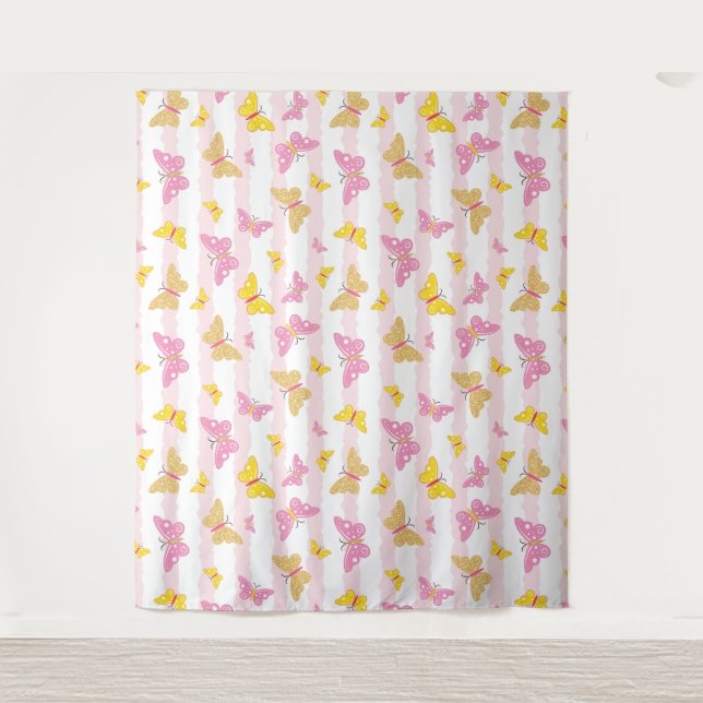 Tenture Papillon rose et or (Devant)