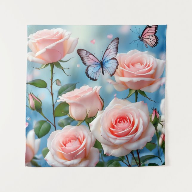 Tenture Papillon Sur Fleur Rose (Devant)