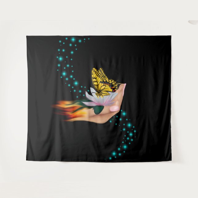Tenture Papillon sur Lotus Bloom (Devant (Horizontal))