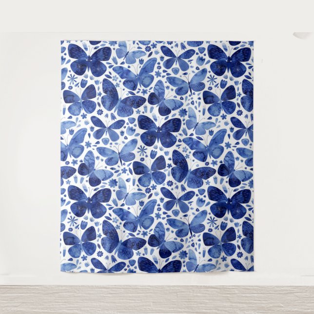 Tenture Papillons Aquarelle Bleu (Devant)