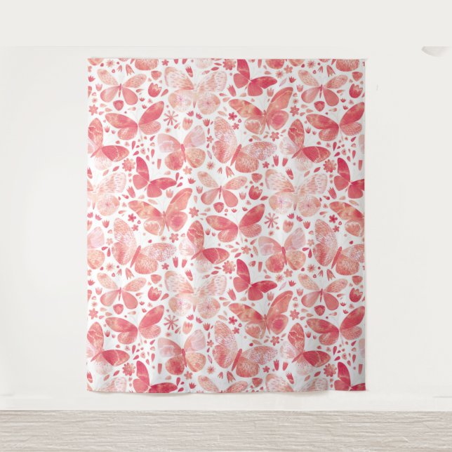 Tenture Papillons Aquarelle Corail rose (Devant)