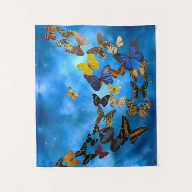 Tenture Papillons colorés survolant les nuages bleus (Devant)