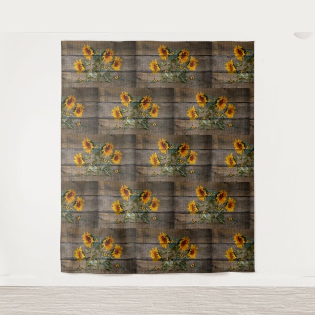 Tenture Papillons de tournesol rustique Barre (Devant)