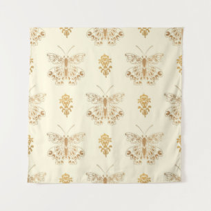 Tenture Papillons dorés, fond blanc vintage sans couture