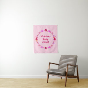 Tenture Papillons et Fleurs Bébé Fille Rose Personnalisé