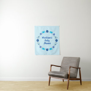 Tenture Papillons et Fleurs Personnalisés Bébé Garçon Bleu