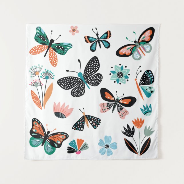 Tenture Papillons Fleurs : Collection Dessinée à la main (Devant)
