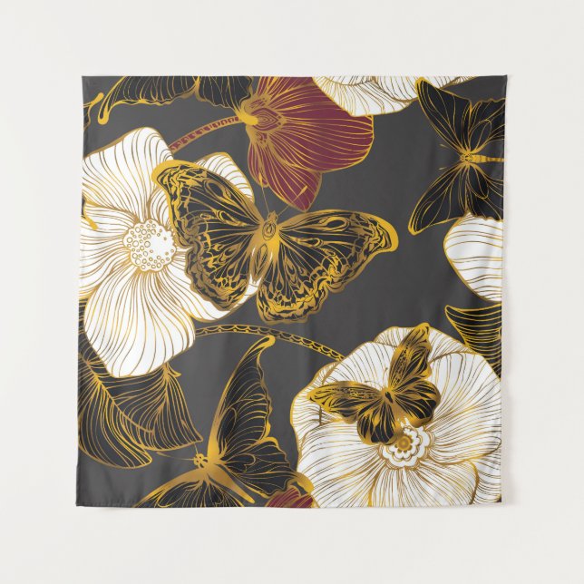 Tenture Papillons & Fleurs : Motif Bohème de Printemps (Devant)