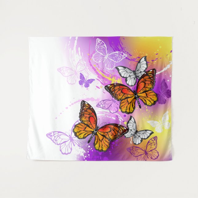 Tenture Papillons Monarque sur Arrière - plan pourpre (Devant (Horizontal))