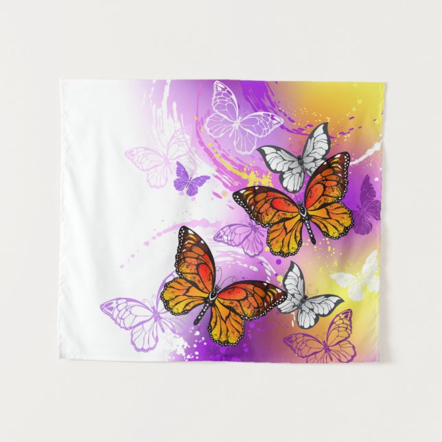Tenture Papillons Monarque sur Arrière - plan pourpre (Devant (Horizontal))