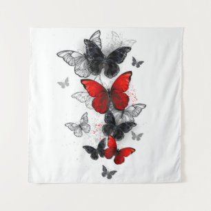 Tenture Papillons Morpho Noirs et Rouges en Vol