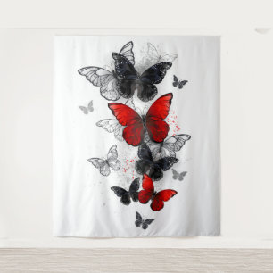 Tenture Papillons noirs et rouges volants