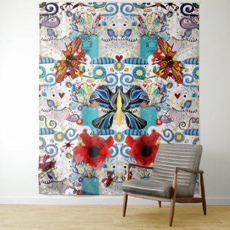 Tenture papillons oiseaux tourbillons mortes fleurs insect