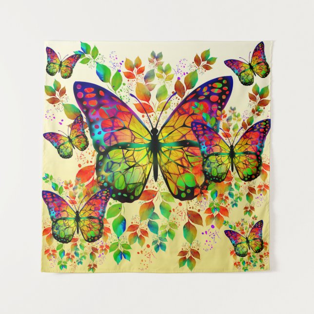 TENTURE PAPILLONS PRINTANIERS NATURE COLORÉE (Devant)