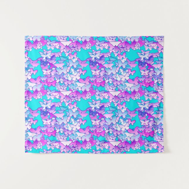 Tenture Papillons, Violet et Tturquoise (Devant (Horizontal))