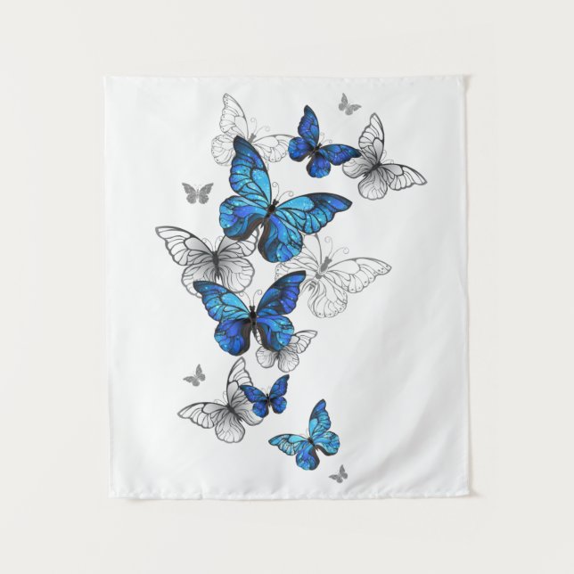 Tenture Papillons volants bleus Morpho (Devant)