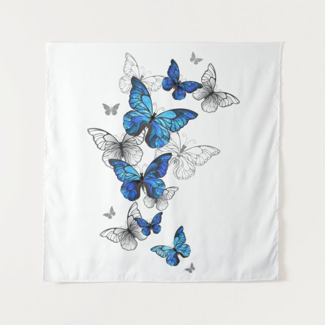 Tenture Papillons volants bleus Morpho (Devant)