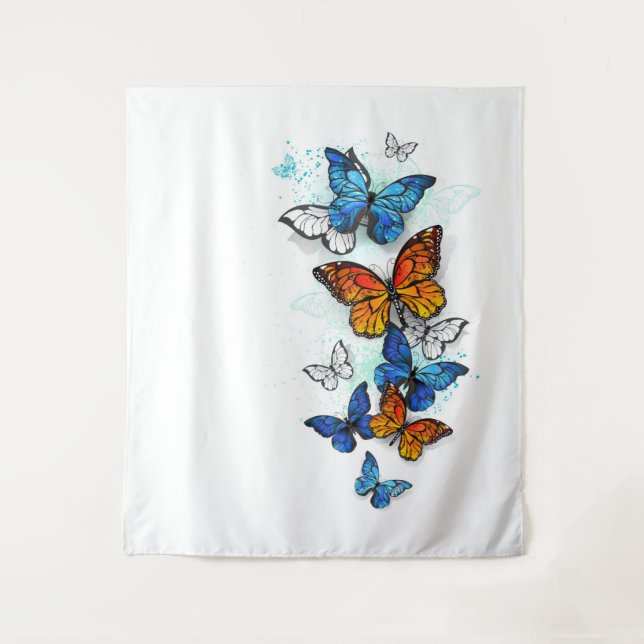 Tenture Papillons volants Morpho et Monarch (Devant)