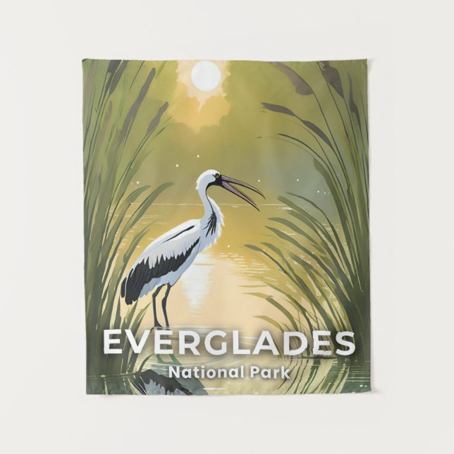 Tenture Parc national des Everglades | Cigogne à l'aquarel (Devant)