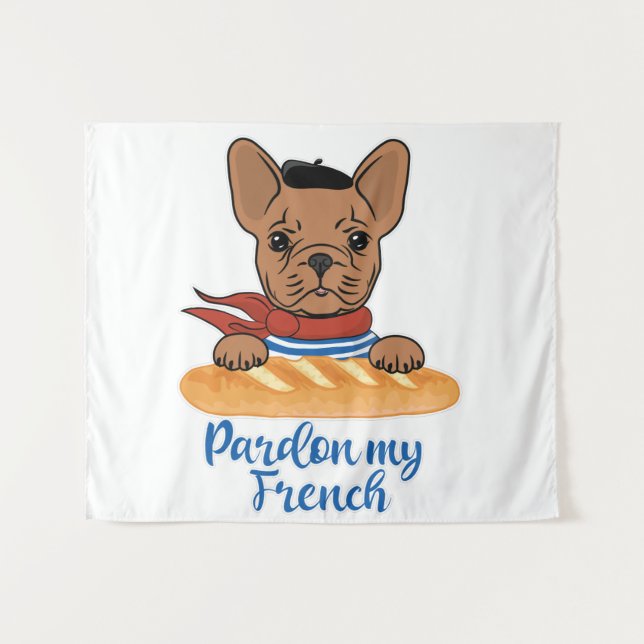 Tenture Pardon My French - Funky French Bulldog (Devant (Horizontal))