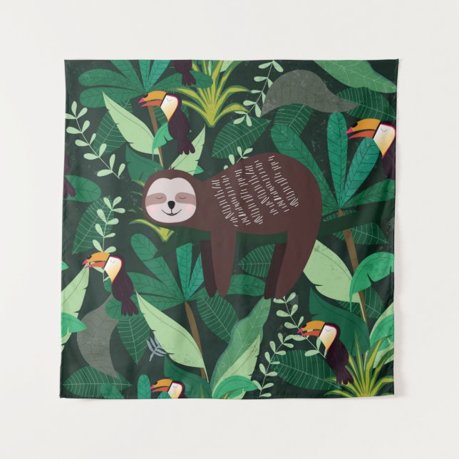 Tenture Paresse mignonne en vert tropical illustration mot (Devant)