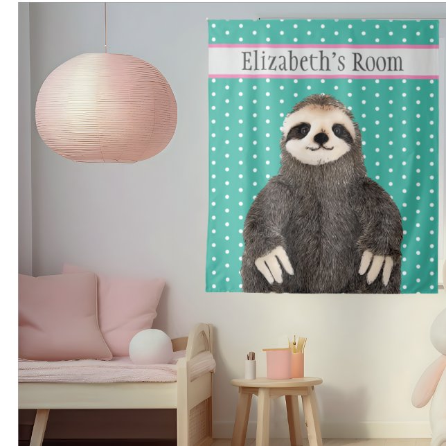 Tenture Parfum mignon personnalisé Nom animal Salle de l'e (Sweet sloth wall art for your child's bedroom.)