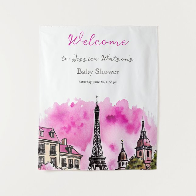 Tenture Paris français bébé rose bébé fille Shower pour no (Devant)