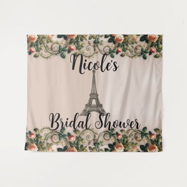 Tenture Paris Rose Vins Tour Eiffel Shabby Chic (Devant (Horizontal))