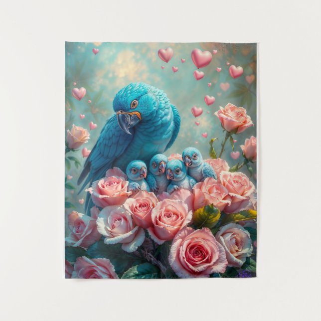 Tenture Parrot bleu et bébés (Devant)