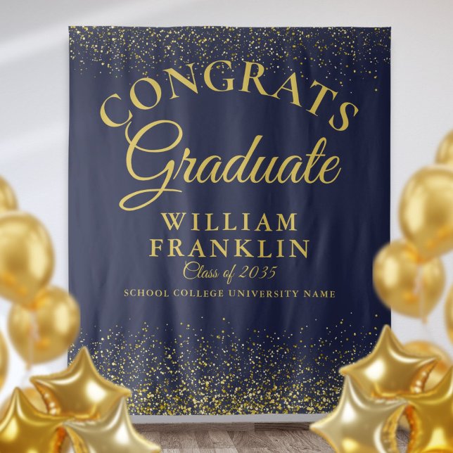 Tenture Parties scintillant d'or bleu de la marine - photo (Navy Blue Gold Glitter Graduation Photo Backdrop)