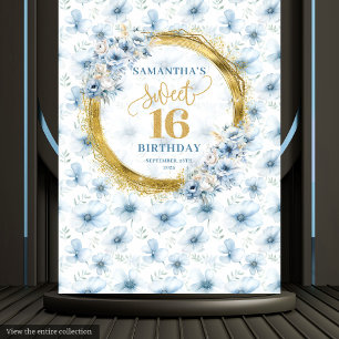Tenture Parties scintillant d'or de Sweet sixteen bleu cla