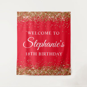 Tenture Parties scintillant d'or Rouge 18e anniversaire de