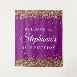 Tenture Parties scintillant d'or violet 18e anniversaire d
