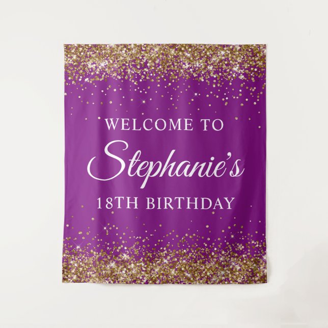 Tenture Parties scintillant d'or violet 18e anniversaire d (Devant)