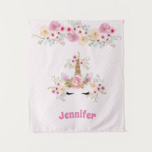 Tenture Parties scintillant en or rose Unicorne Fleurs Vis