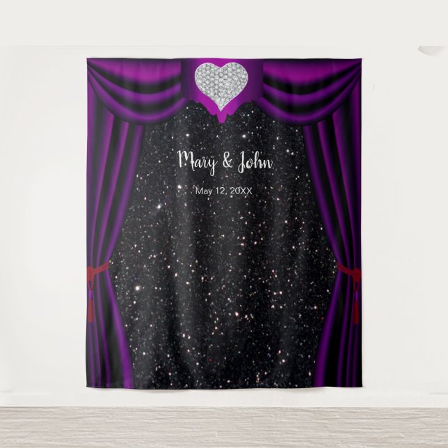 Tenture Parties scintillant noire Diamond Coeur Purple Rid (Devant)
