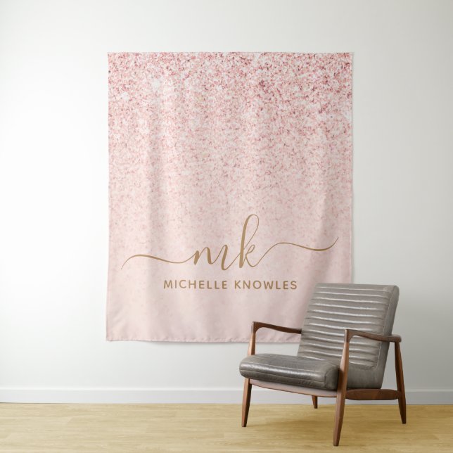 Tenture Parties scintillant or Rose tendance Initiales fan (En situation)