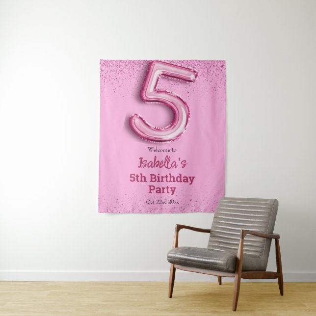 Tenture Parties scintillant rose mignon ballon no.5 girly  (En situation)