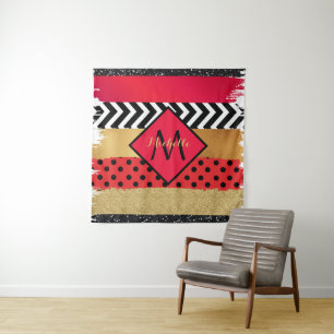 Tenture Parties scintillant rouge Noir Brush Stroke Monogr