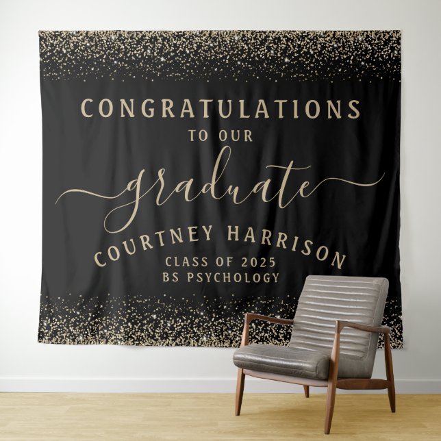 Tenture Parties scintillant Script Calligraphie Graduation (En situation (horizontale))