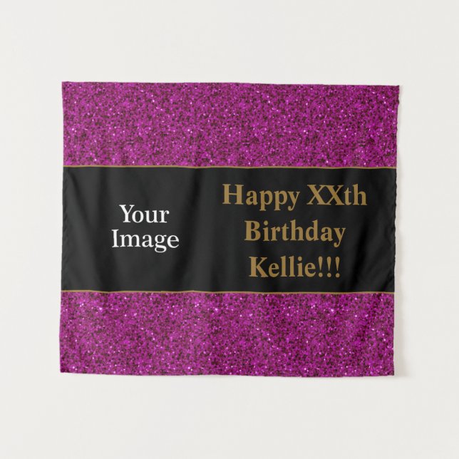 Tenture Parties scintillant violette avec message photo An (Devant (Horizontal))