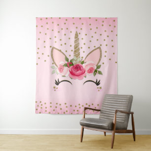Tenture Parties scintillantes d'or et visage floral rose