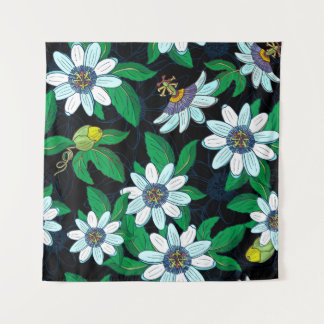 Tenture Passionflower, passiflora on a black background. F