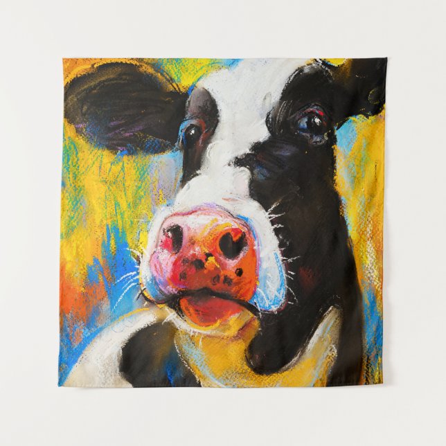 Tenture Pastel Cow Portrait Peinture moderne (Devant)