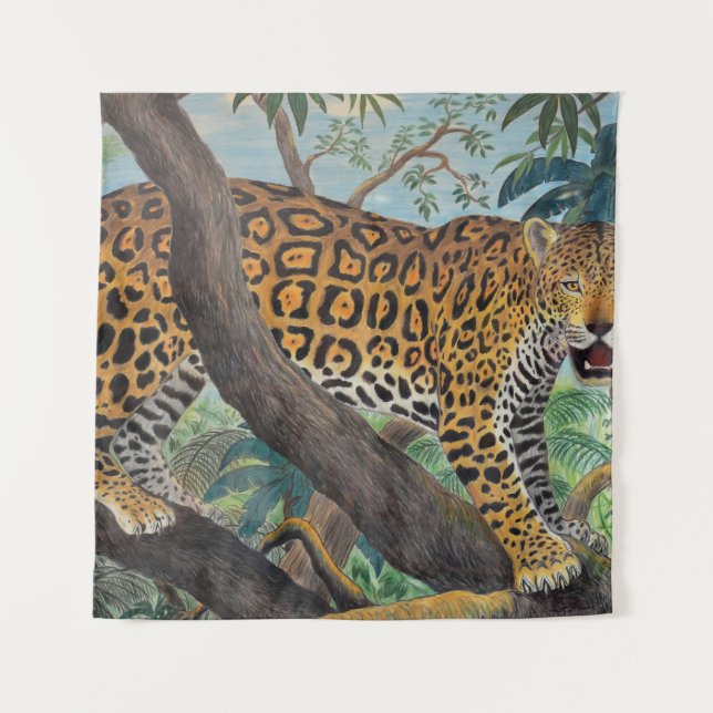 Tenture Pastel jaguar : dessin de la jungle. (Devant)