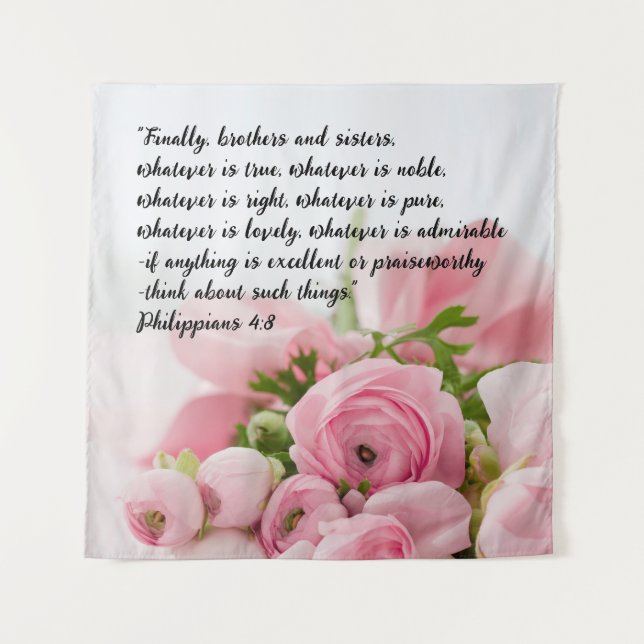 Tenture Pastel Pink Flowers Bible Verse (Devant)