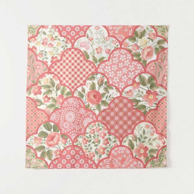 Tenture Pastel Rose Motif à patchwork floral (Devant)