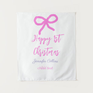 Tenture Pastel rose violet heureux 1er Noël bow name da