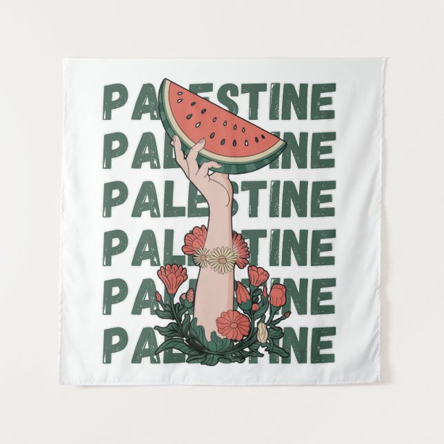 Tenture pastèque, fleurs et palestine Texte Répéter (Devant)